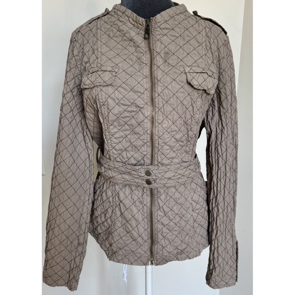 XCVI Jackets & Blazers - XCVI Jacket XL Taupe Diamond Quilted Belted Moto Utility Military Safari Classic